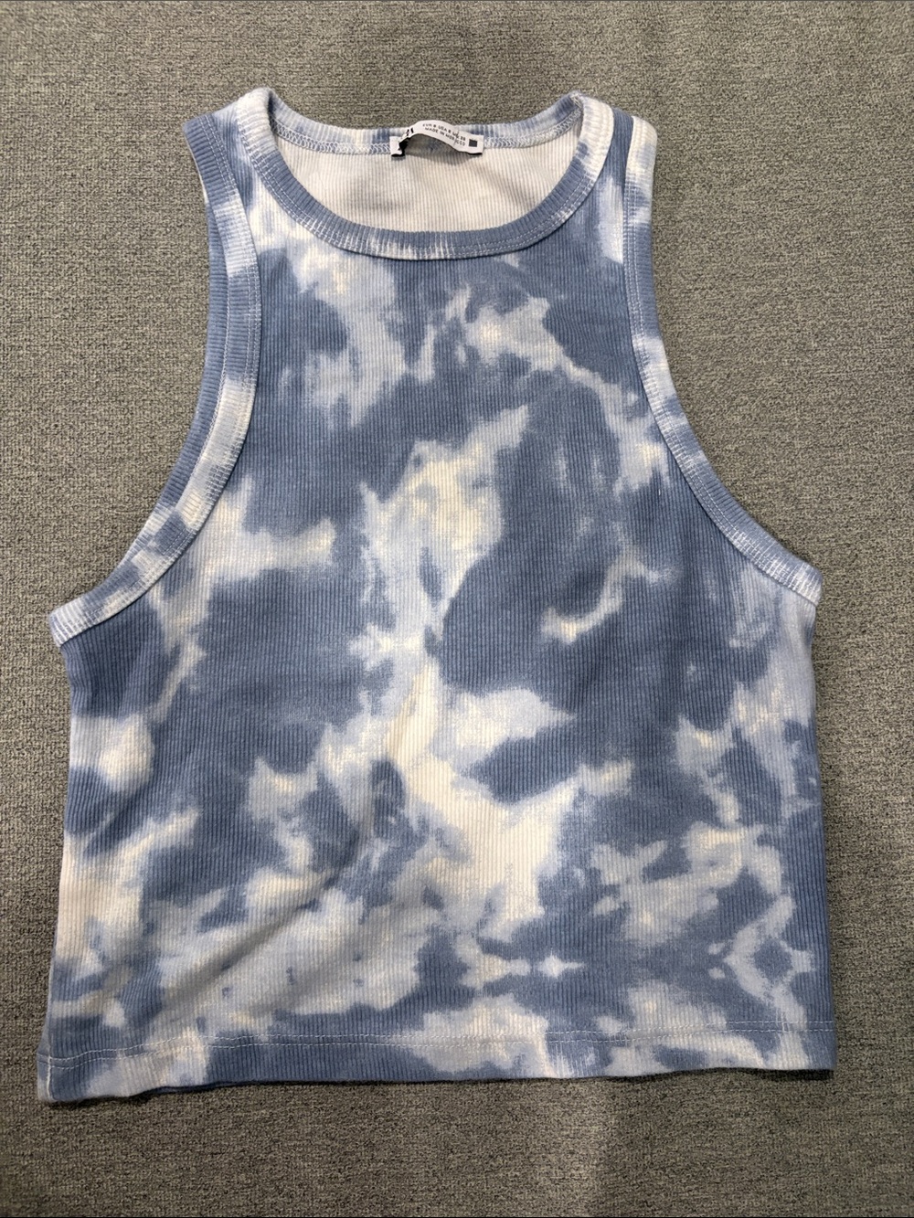 Zara Cloud Tie-Dye Ribbed Tank Top - Blue and White